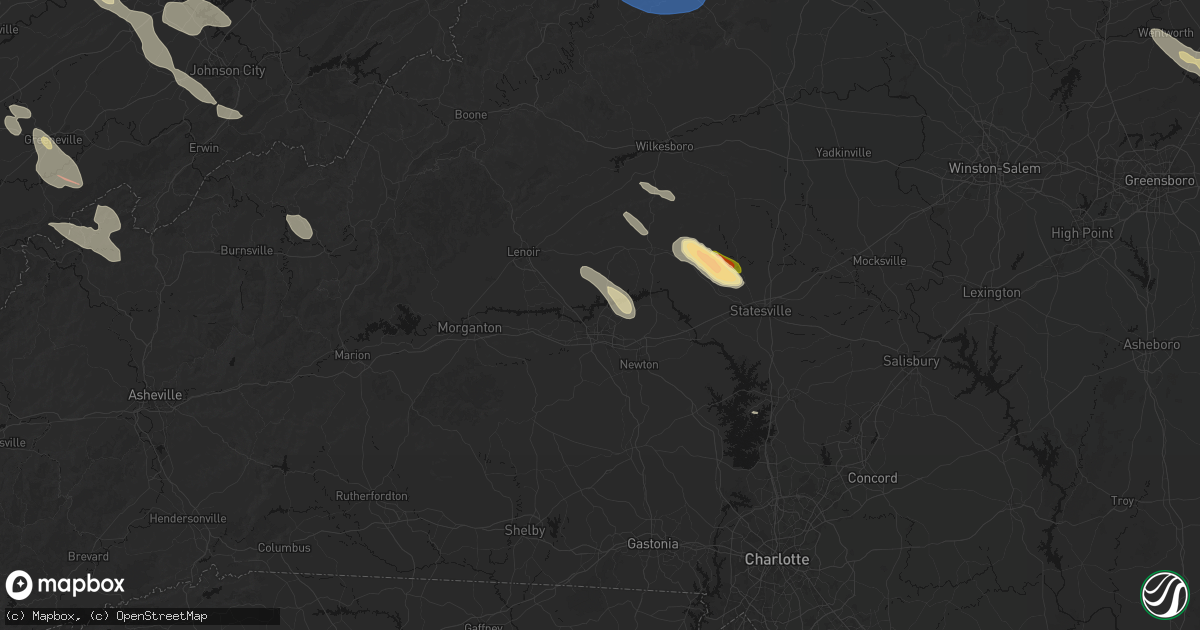 Hail map in Hickory, NC on July 28, 2026