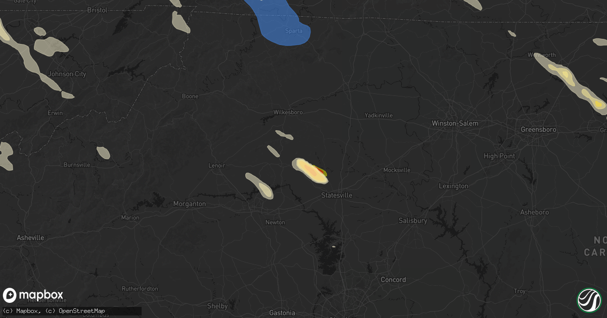 Hail map in Hiddenite, NC on July 28, 2026
