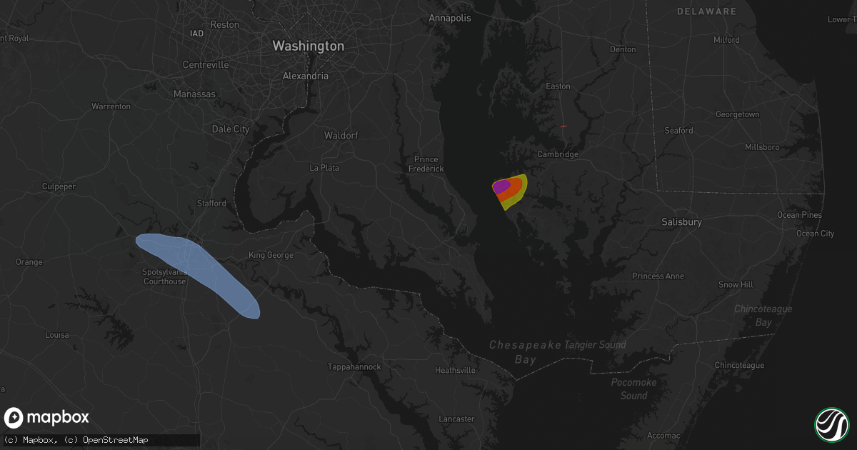Hail map in Hollywood, MD on July 28, 2026