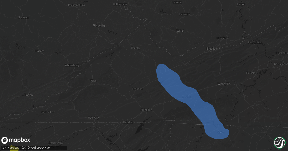 Hail map in Honaker, VA on July 28, 2026