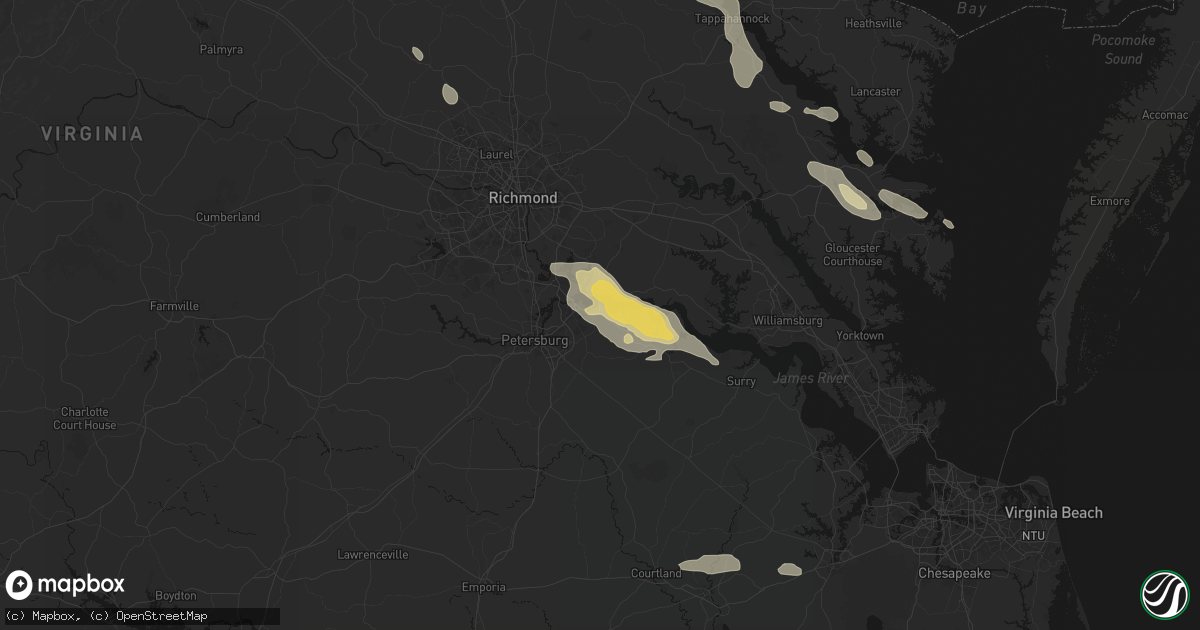 Hail map in Hopewell, VA on July 28, 2026