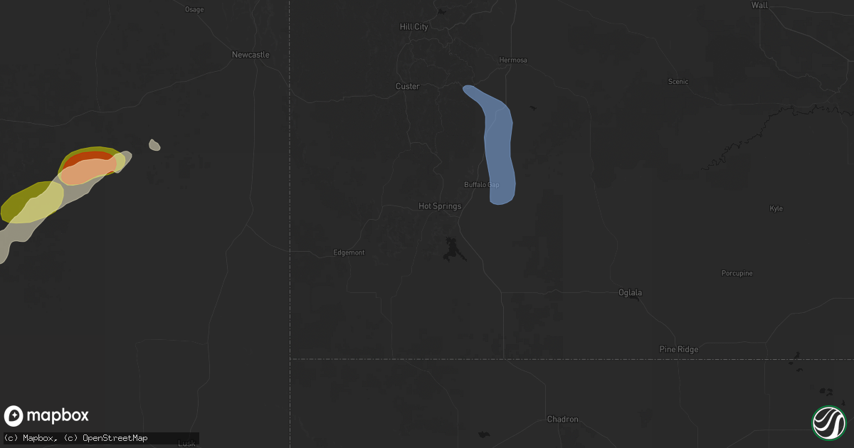 Hail map in Hot Springs, SD on July 28, 2026