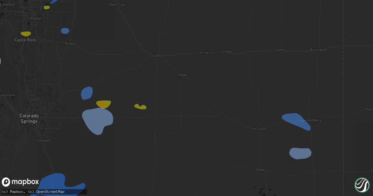 Hail map in Hugo, CO on July 28, 2026