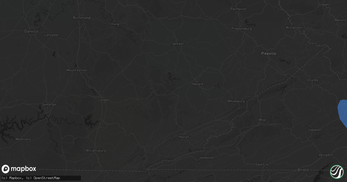 Hail map in Hyden, KY on July 28, 2026