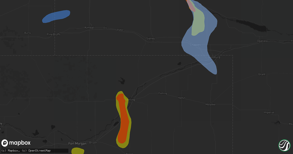 Hail map in Iliff, CO on July 28, 2026