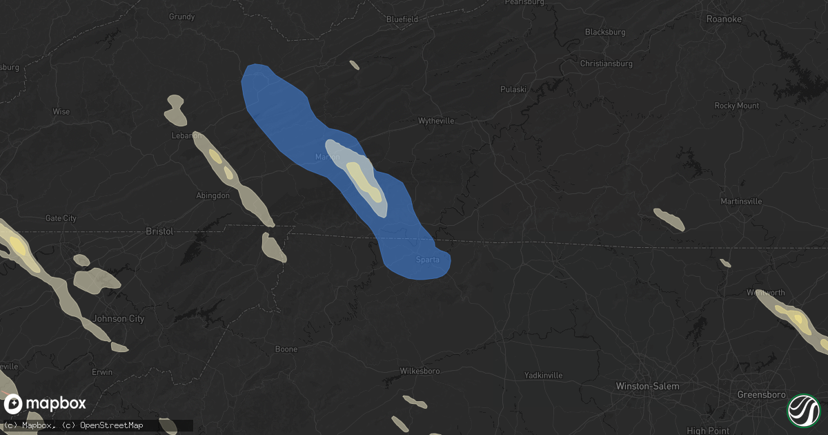Hail map in Independence, VA on July 28, 2026