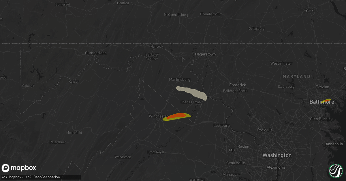 Hail map in Inwood, WV on July 28, 2026