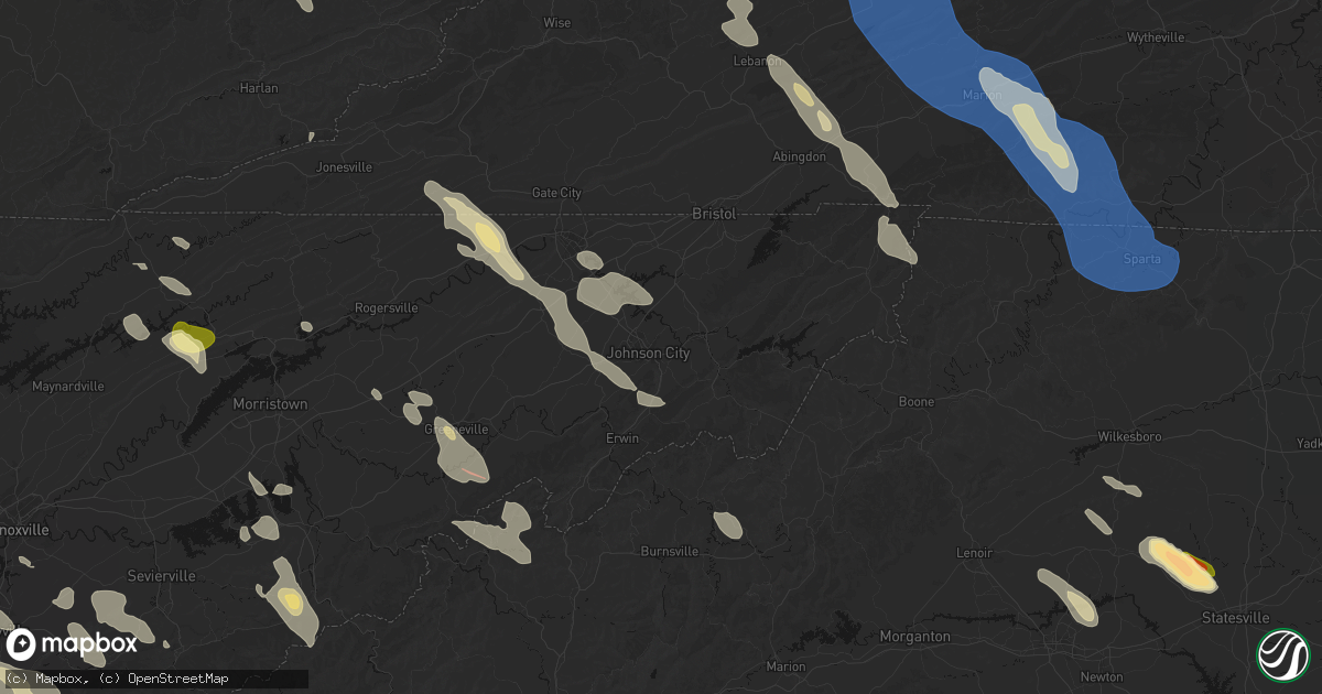 Hail map in Johnson City, TN on July 28, 2026