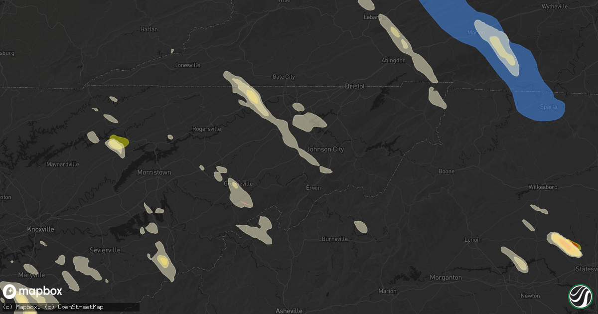 Hail map in Jonesborough, TN on July 28, 2026