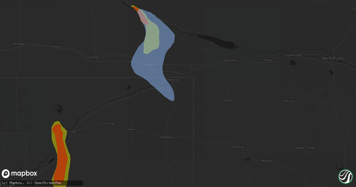 Hail map in Julesburg, CO on July 28, 2026
