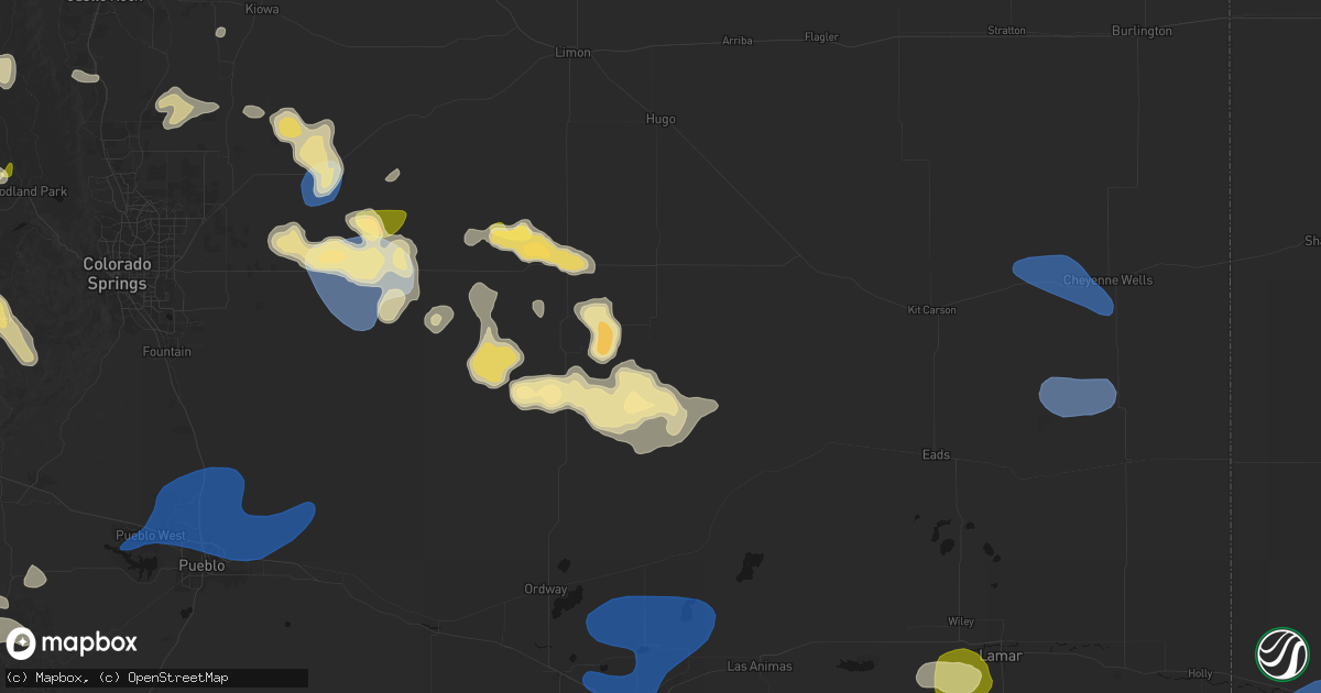Hail map in Karval, CO on July 28, 2026