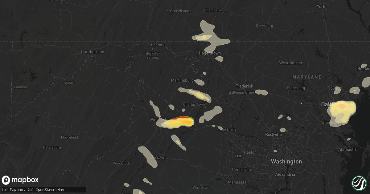 Hail map in Kearneysville, WV on July 28, 2026