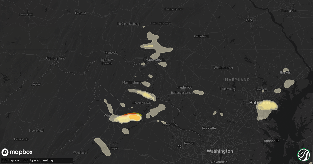 Hail map in Keedysville, MD on July 28, 2026