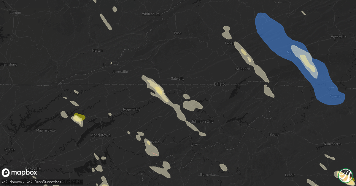 Hail map in Kingsport, TN on July 28, 2026