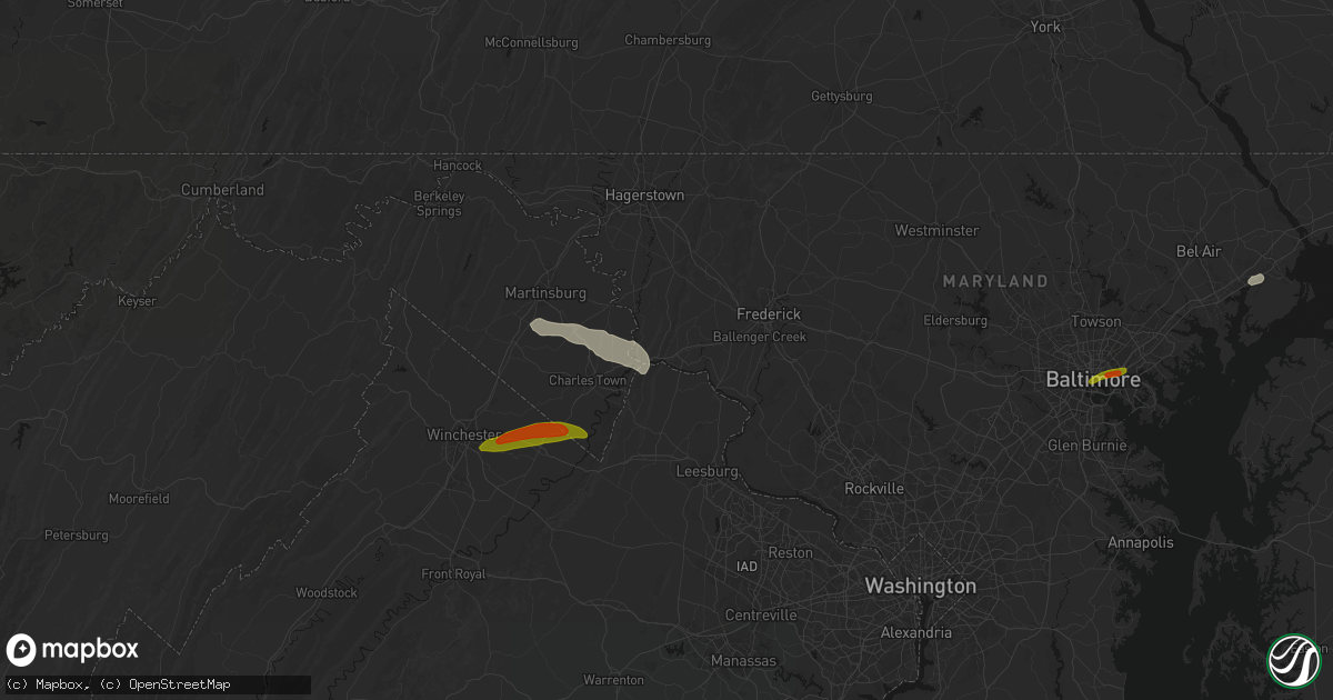 Hail map in Knoxville, MD on July 28, 2026