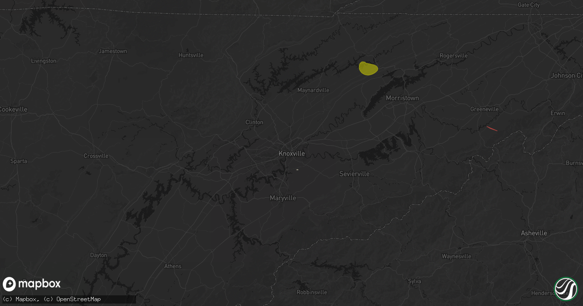Hail map in Knoxville, TN on July 28, 2026