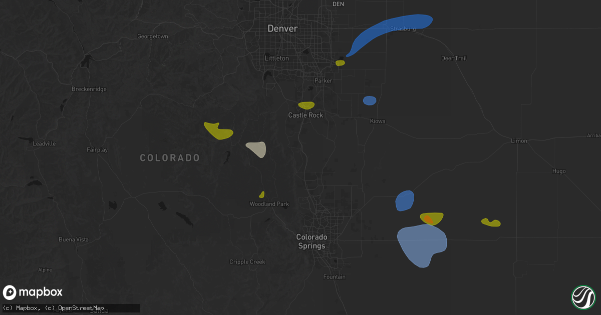 Hail map in Larkspur, CO on July 28, 2026