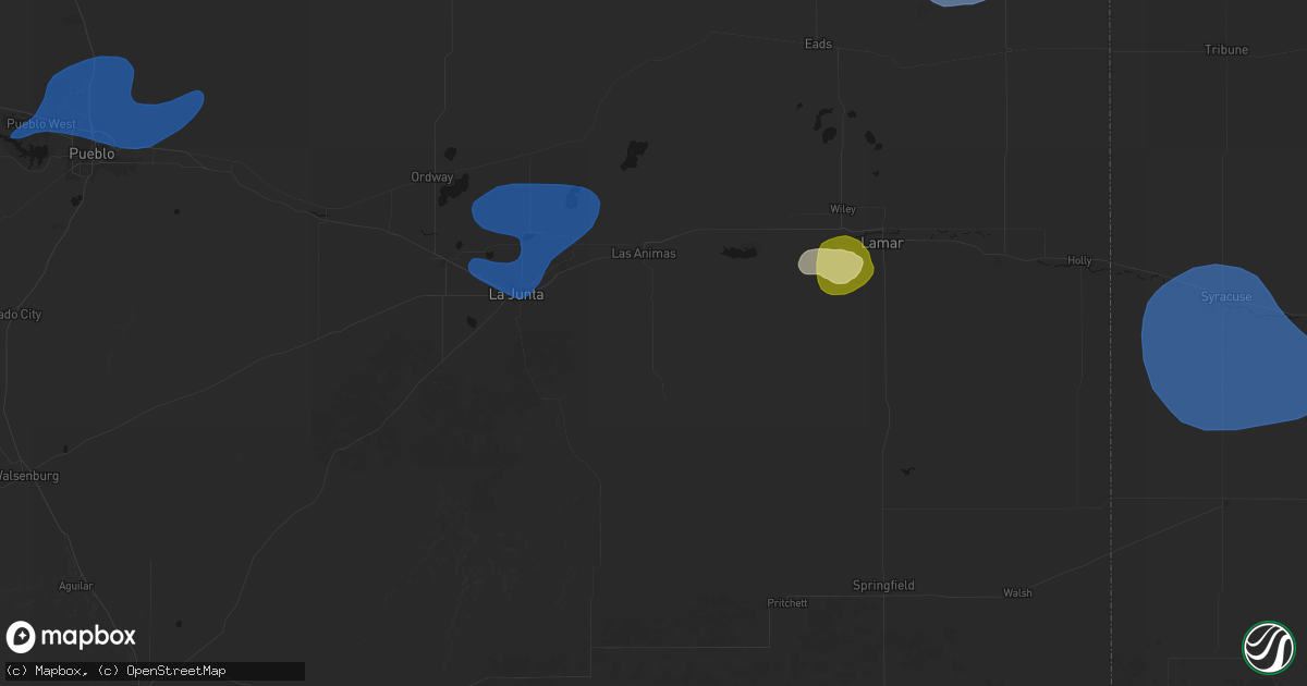 Hail map in Las Animas, CO on July 28, 2026