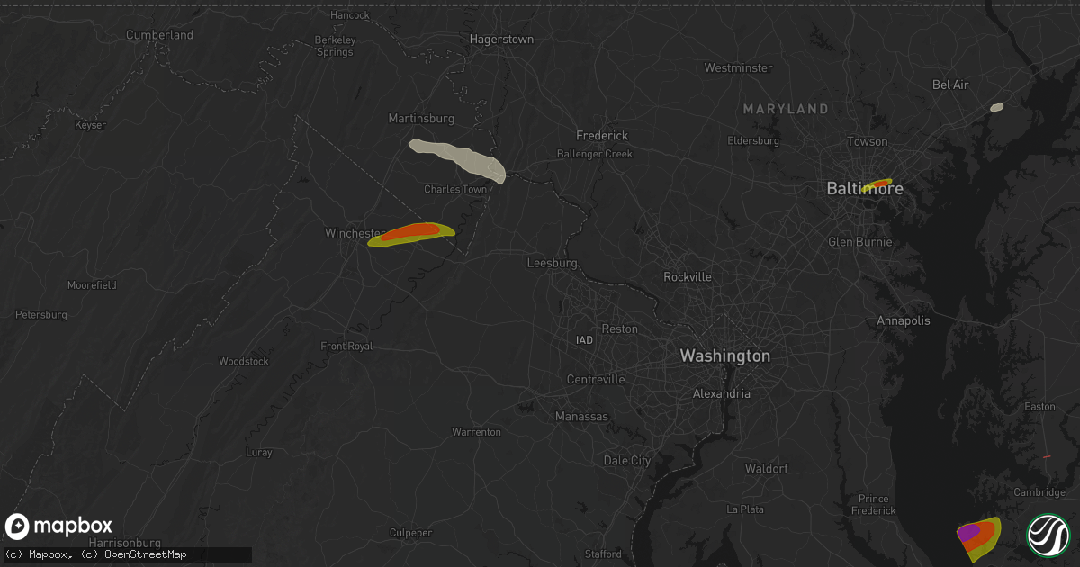 Hail map in Leesburg, VA on July 28, 2026