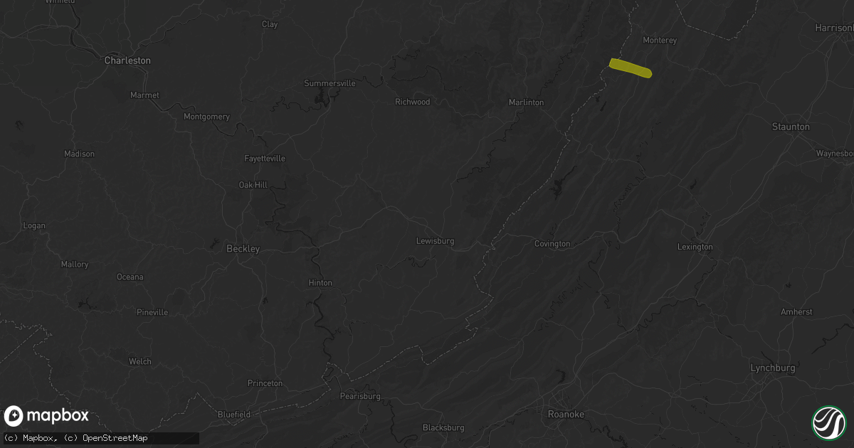 Hail map in Lewisburg, WV on July 28, 2026