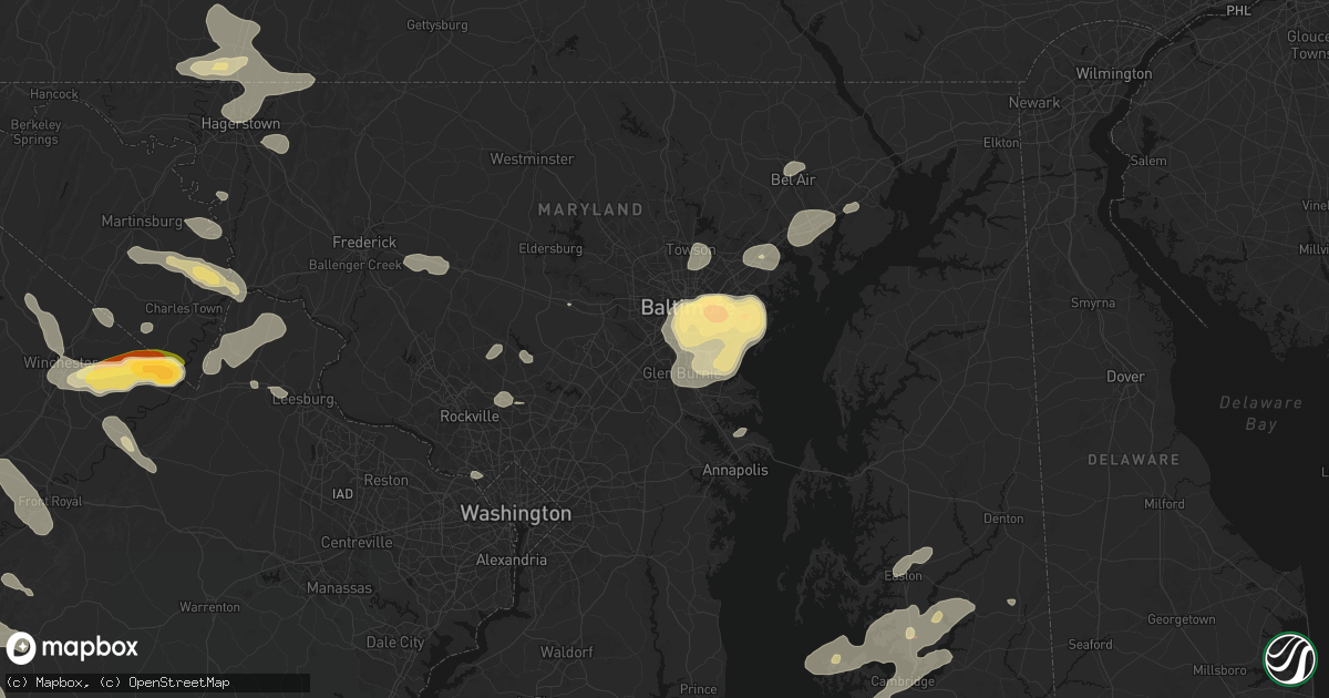 Hail map in Linthicum Heights, MD on July 28, 2026