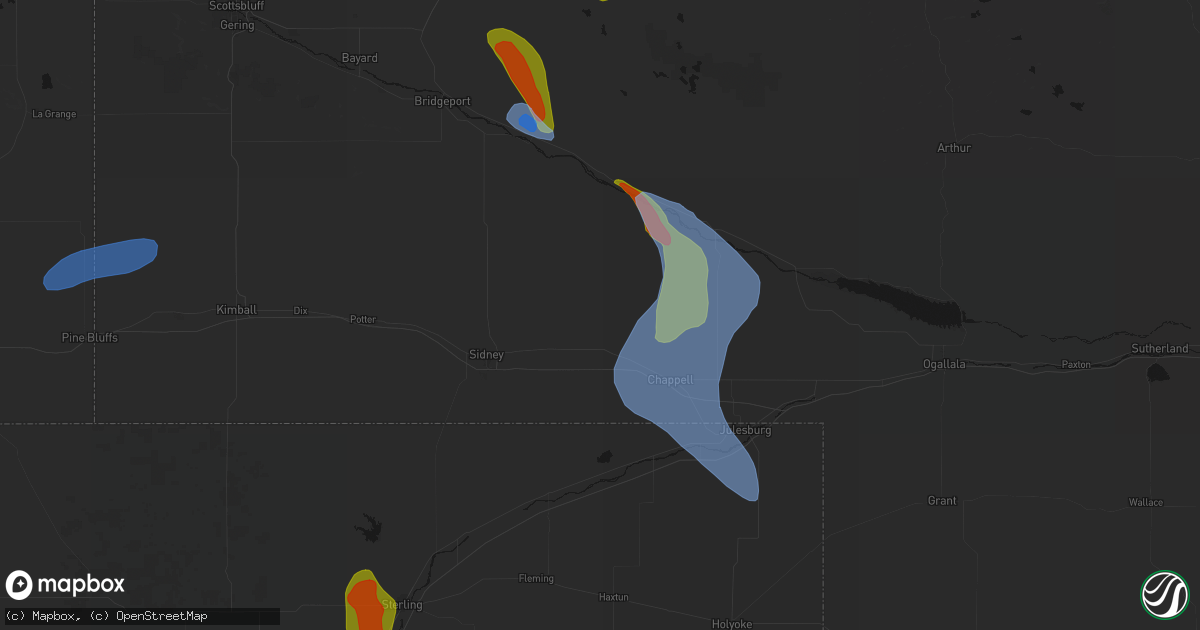 Hail map in Lodgepole, NE on July 28, 2026