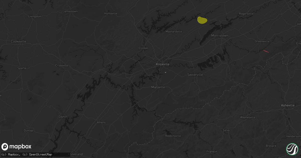 Hail map in Louisville, TN on July 28, 2026