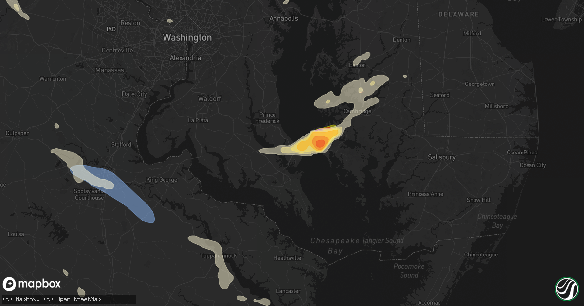 Hail map in Lusby, MD on July 28, 2026