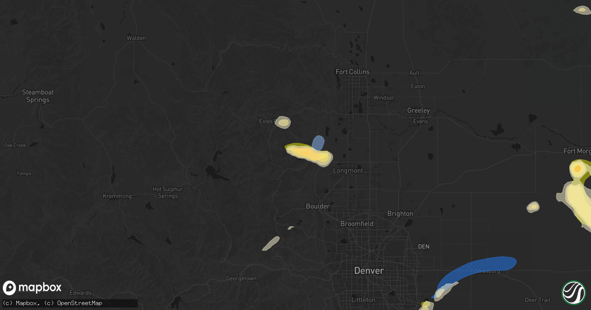 Hail map in Lyons, CO on July 28, 2026