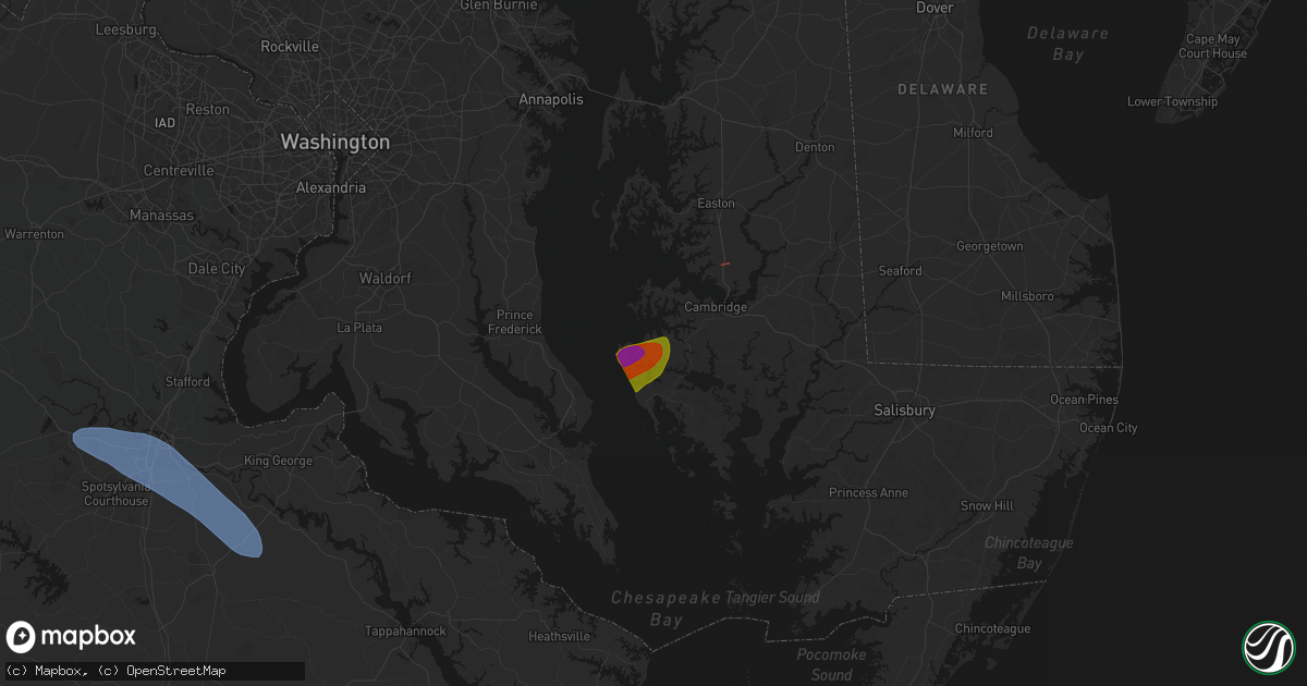 Hail map in Madison, MD on July 28, 2026