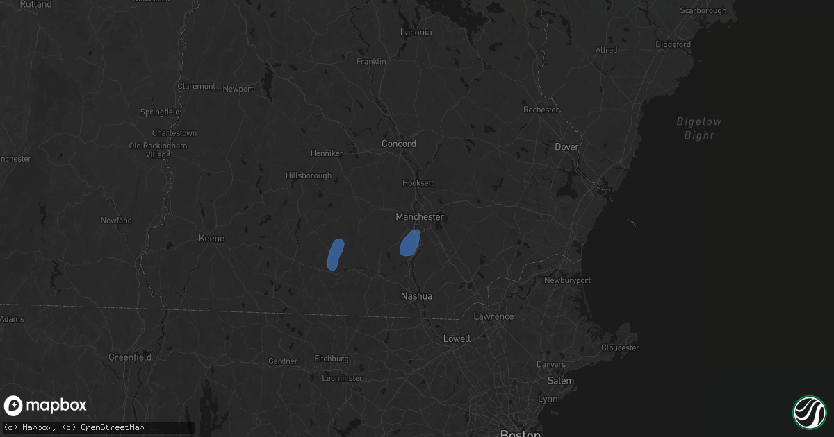 Hail map in Manchester, NH on July 28, 2026