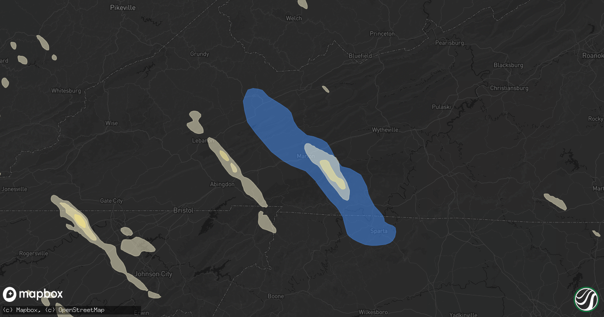 Hail map in Marion, VA on July 28, 2026