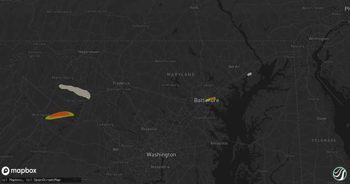 Hail map in Marriottsville, MD on July 28, 2026