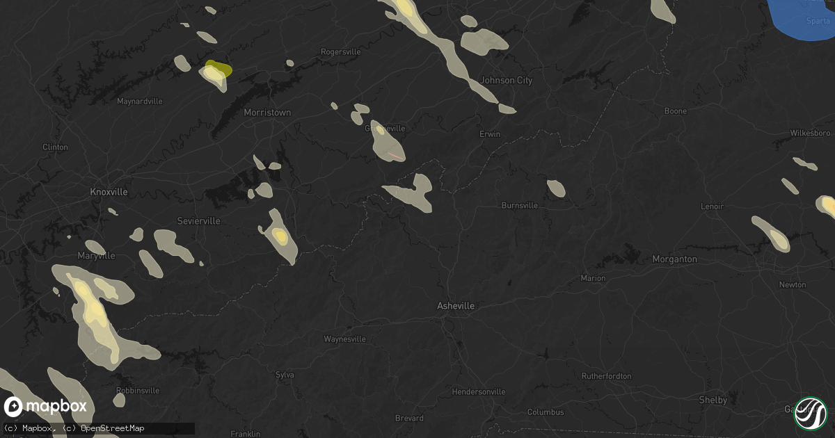 Hail map in Marshall, NC on July 28, 2026