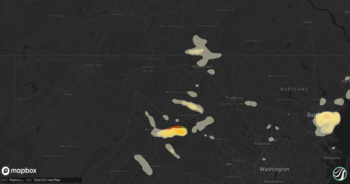 Hail map in Martinsburg, WV on July 28, 2026