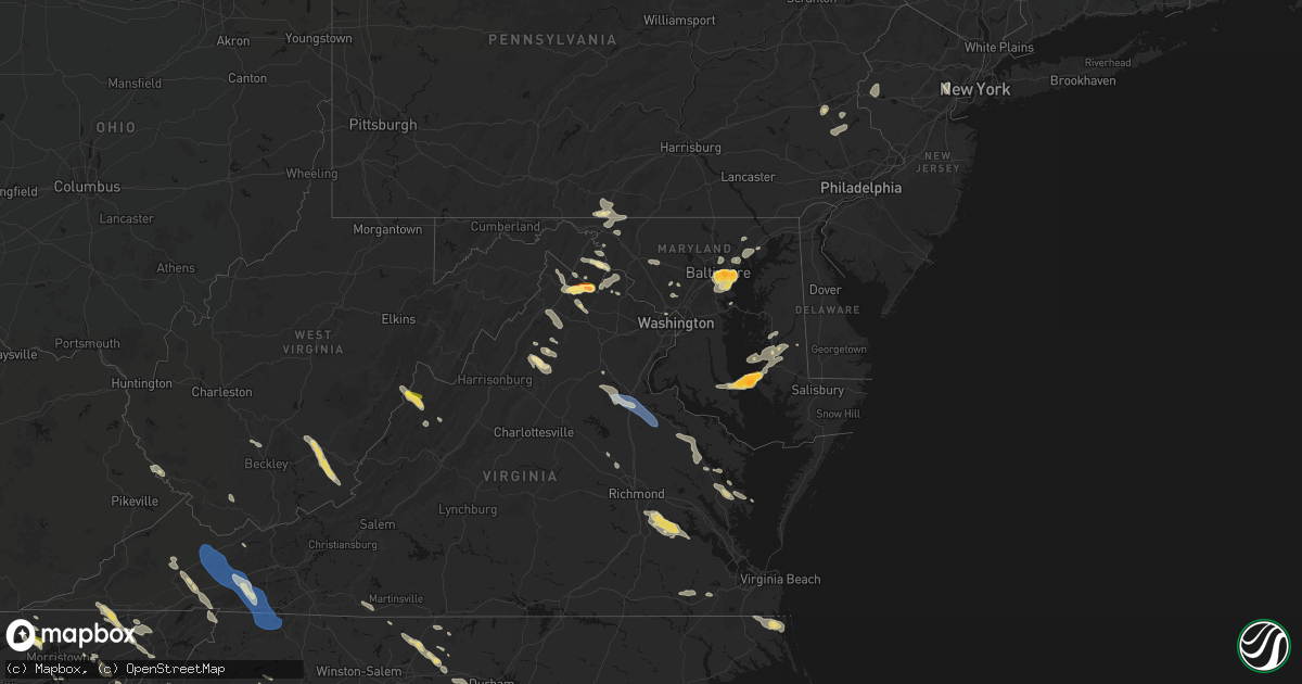 Hail map in Maryland on July 28, 2026