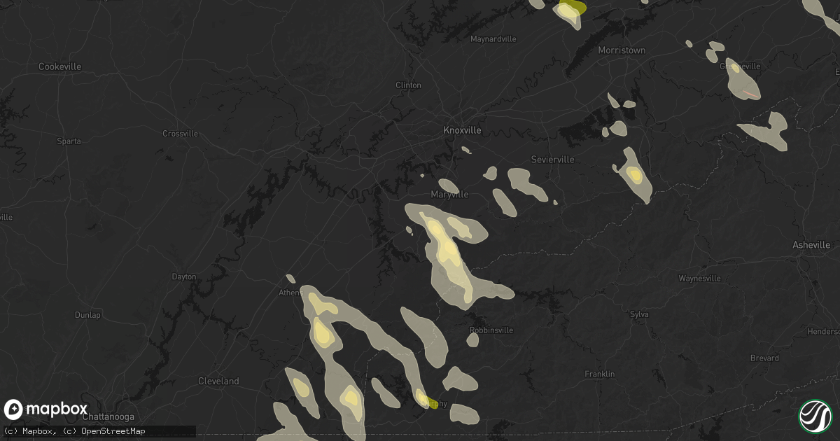 Hail map in Maryville, TN on July 28, 2026