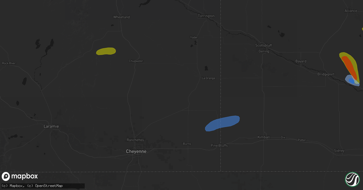 Hail map in Meriden, WY on July 28, 2026