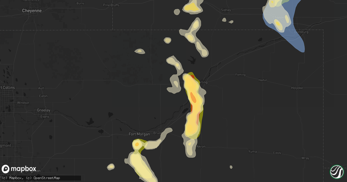 Hail map in Merino, CO on July 28, 2026