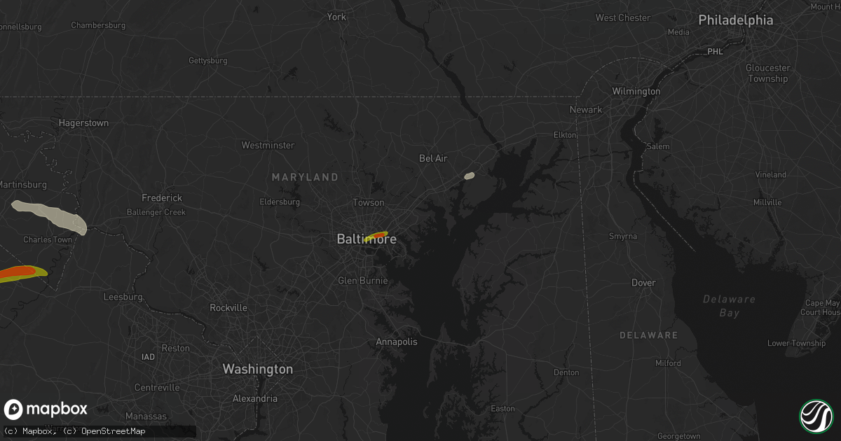 Hail map in Middle River, MD on July 28, 2026
