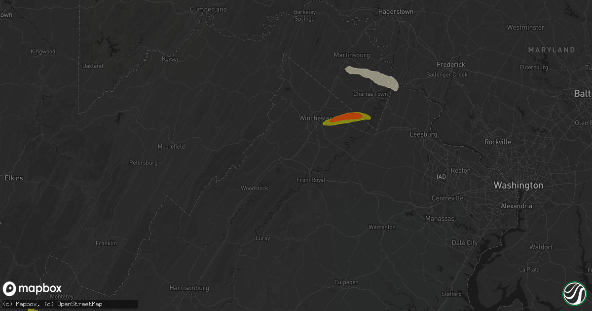Hail map in Middletown, VA on July 28, 2026