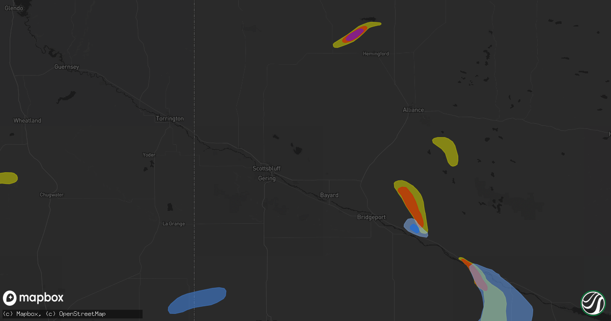 Hail map in Minatare, NE on July 28, 2026