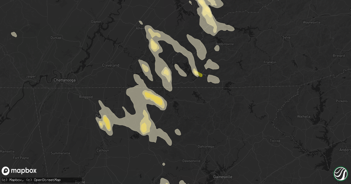 Hail map in Mineral Bluff, GA on July 28, 2026