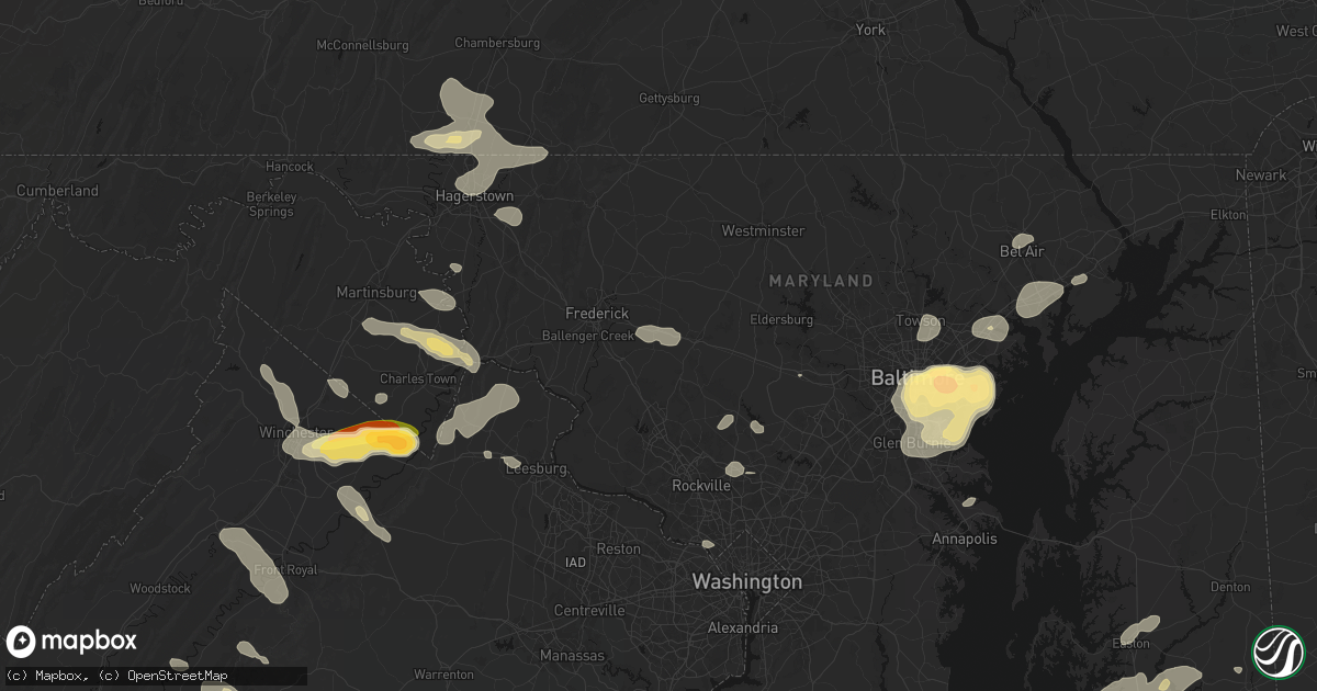 Hail map in Monrovia, MD on July 28, 2026