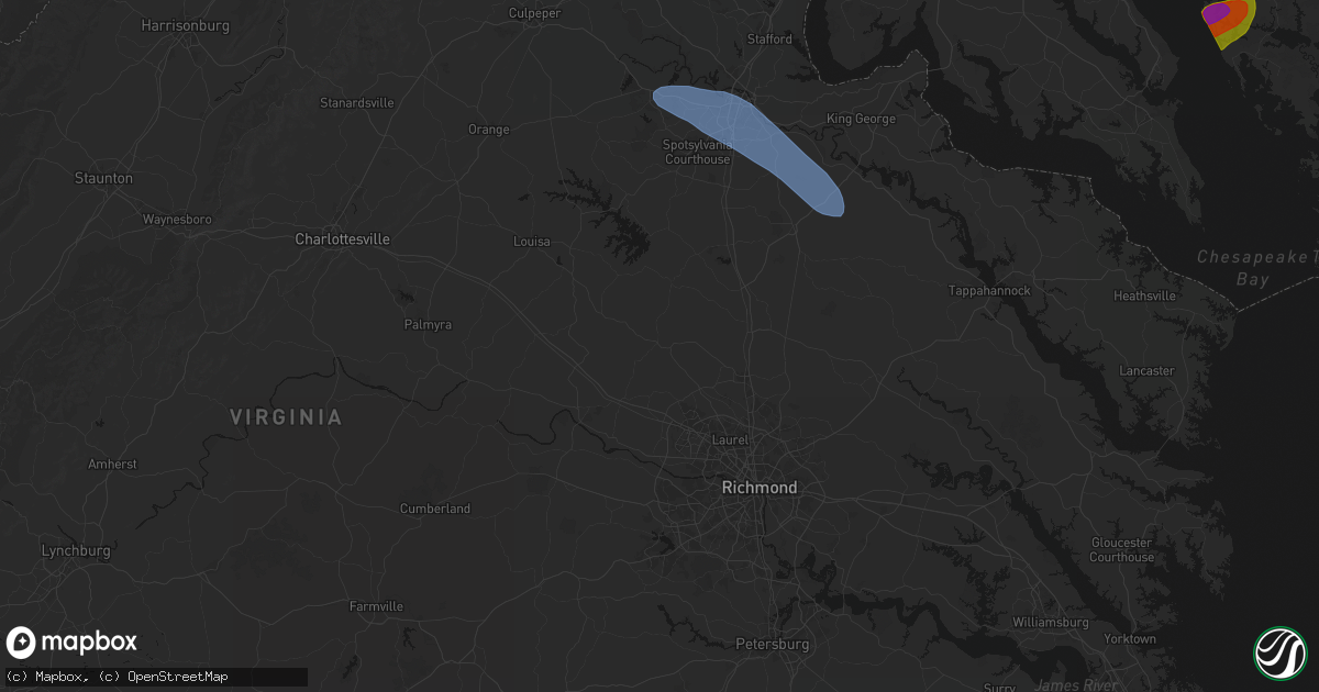 Hail map in Montpelier, VA on July 28, 2026