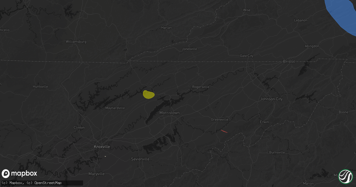Hail map in Mooresburg, TN on July 28, 2026