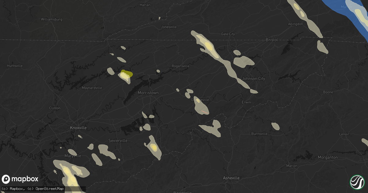 Hail map in Mosheim, TN on July 28, 2026