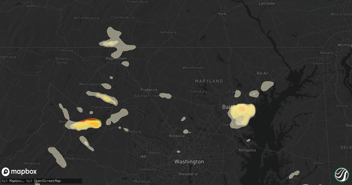 Hail map in Mount Airy, MD on July 28, 2026