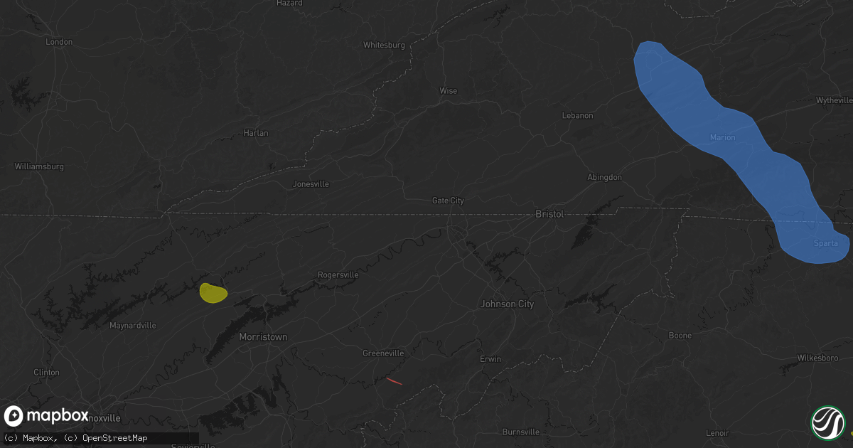 Hail map in Mount Carmel, TN on July 28, 2026