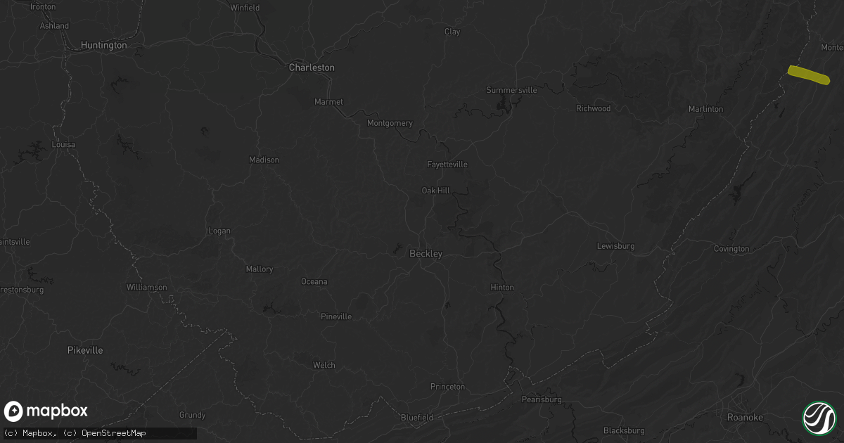 Hail map in Mount Hope, WV on July 28, 2026